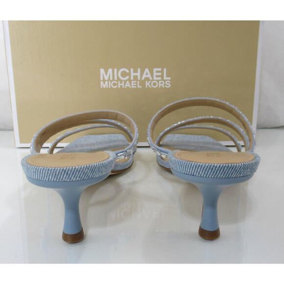 Michael Kors Celia Kitten Heel Slide Embellished Dress Sandals Blue Size 8 - Picture 5 of 6